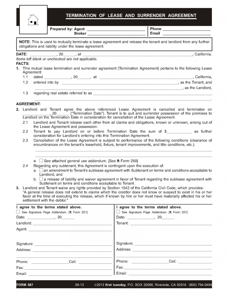 Surrender Of Lease Agreement Template