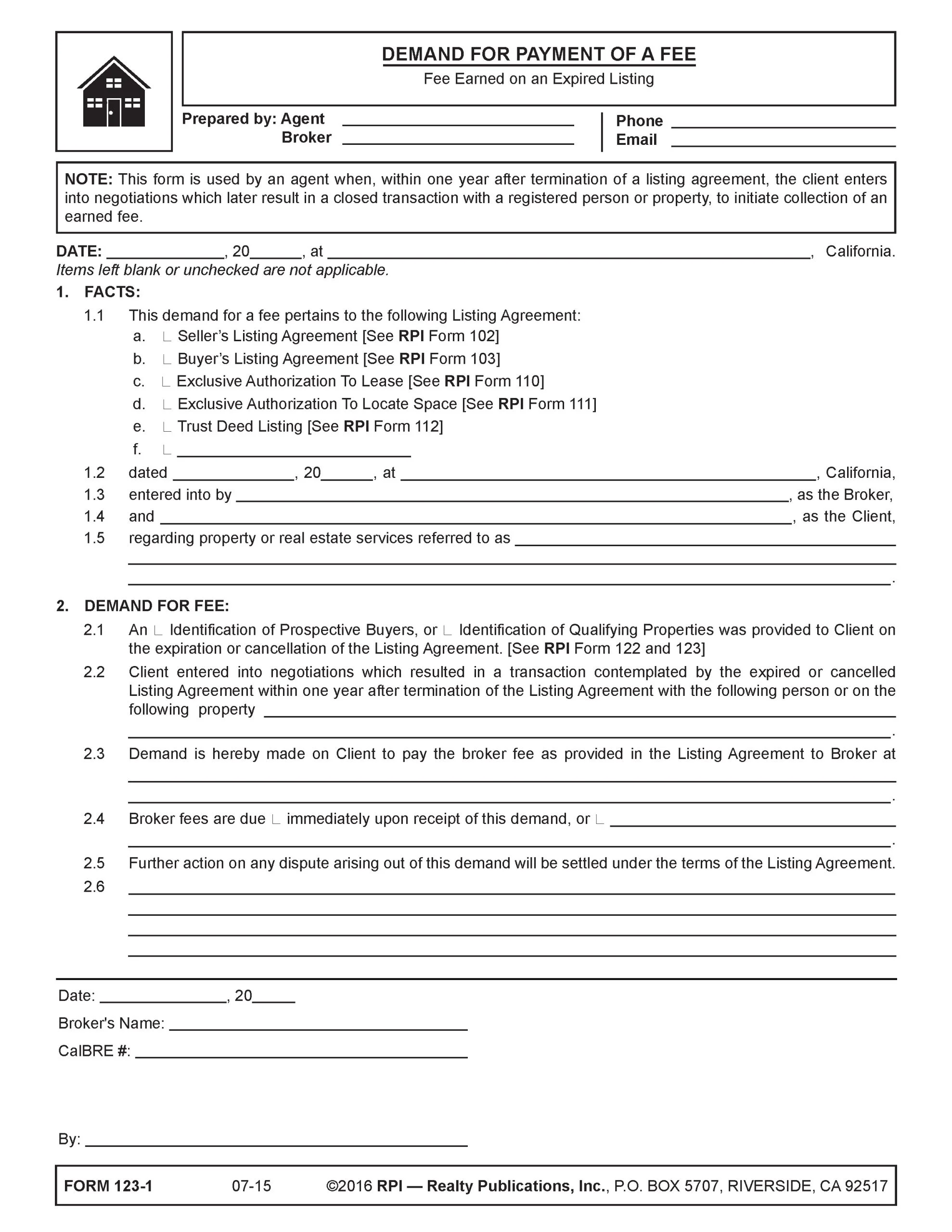Form-of-the-Week: Expired listings — Forms 122, 123 and 123-1 