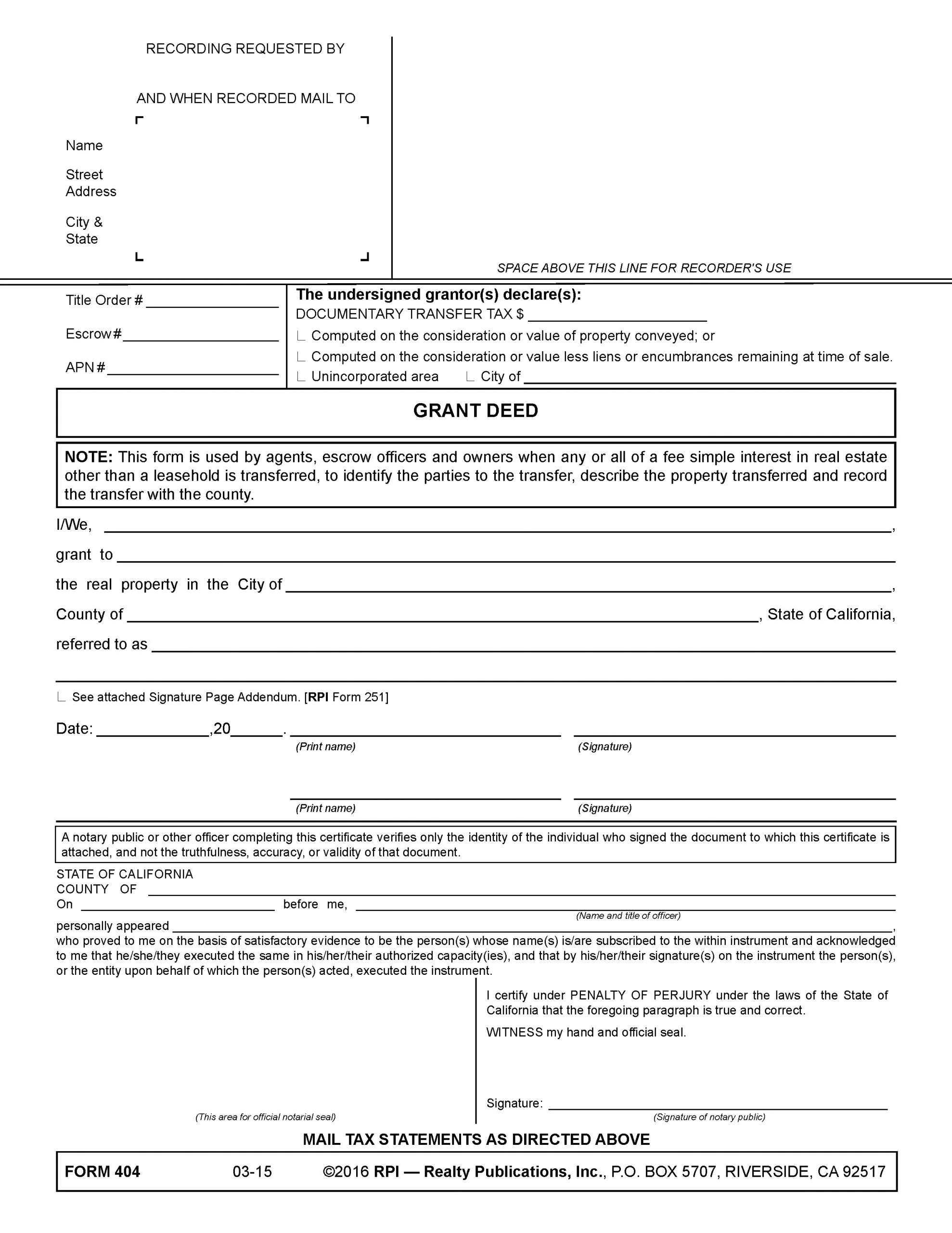 Grant Deed – RPI Form 404 | firsttuesday Journal
