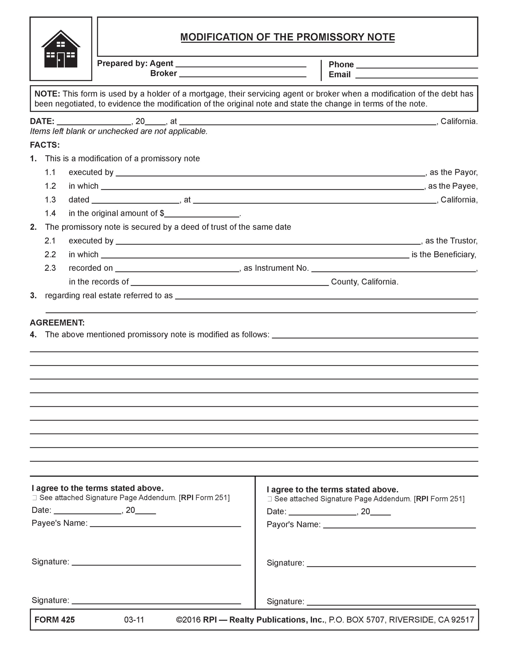 Form of the Week Agreement To Modify A Promissory Note And 