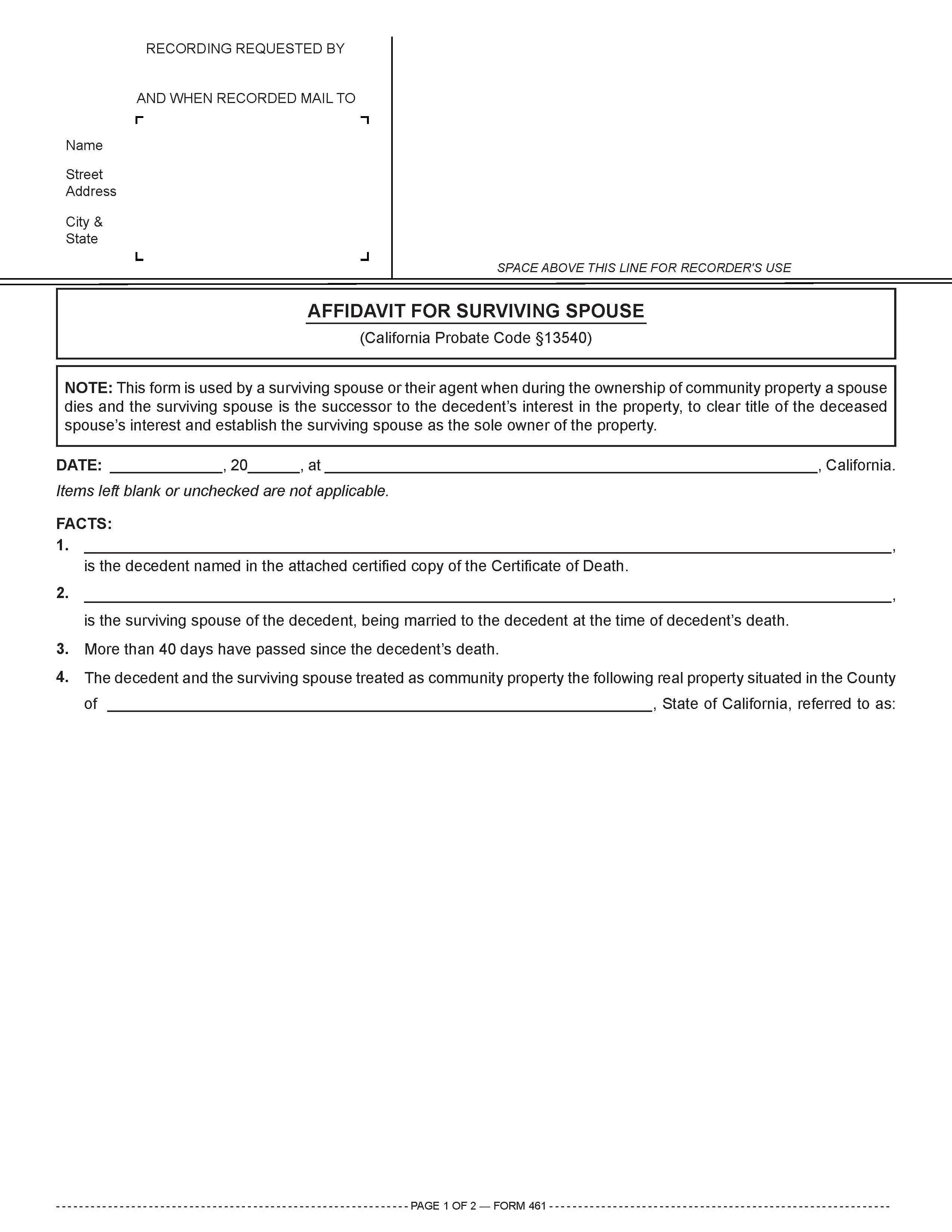 Affidavit for Surviving Spouse — RPI Form 461 | firsttuesday Journal
