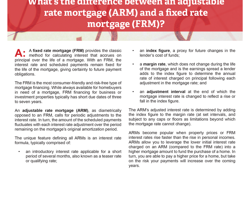 Client Q&A: What’s the difference between an adjustable rate mortgage (ARM) and a fixed rate mortgage (FRM)?