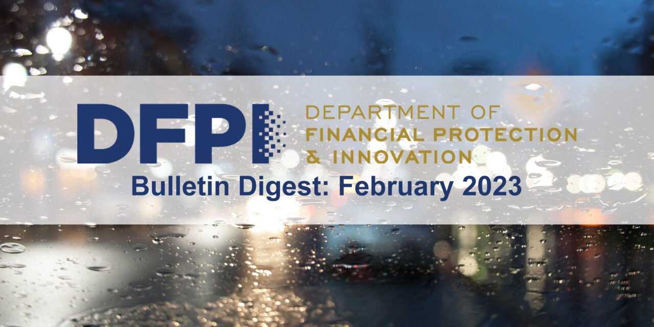 DFPI Bulletin Digest: February 2023