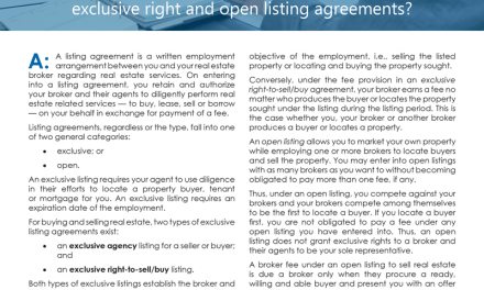 Client Q&A: What is the difference between an exclusive agency, exclusive right and open listings?