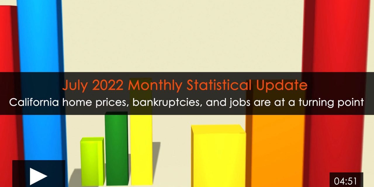 California home prices, bankruptcies, and jobs are at a turning point; Monthly Statistical Update (July 2022)